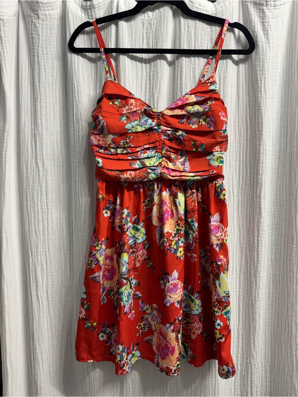 Roxy Red Floral Ruched Sundress